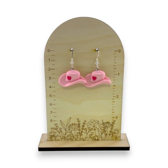 Pink Cowgirl Hat Earrings Western Earrings Silver Plated Ear Wires - Picture 5 of 6